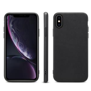 Voor iPhone XR Denior V7 luxe auto koeienhuid lederen ultradunne beschermhoes (zwart)