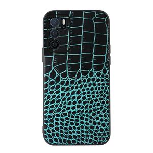 huismerk For OPPO A16 Crocodile Top Layer Cowhide Leather Phone Case(Cyan Blue)