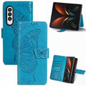 huismerk Voor Samsung Galaxy Z Fold3 5G Butterfly Love Flowers Reliëf Horizontale Flip Lederen Case met Houder & Card Slots & Wallet & Lanyard