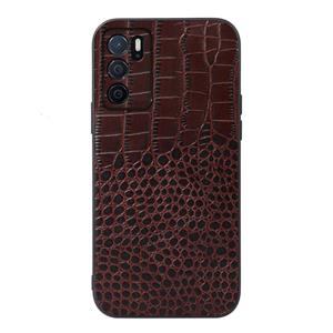 huismerk For OPPO A16 Crocodile Top Layer Cowhide Leather Phone Case(Coffee)