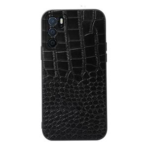 huismerk For OPPO A16 Crocodile Top Layer Cowhide Leather Phone Case(Black)