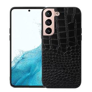 huismerk Voor Samsung Galaxy S22 5G Crocodile Top Layer Cowhide Lederen Telefoonhoes (Zwart)