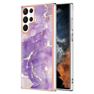 huismerk Voor Samsung Galaxy S22 Ultra 5G Electroplating Marmeren IMD TPU Telefoonhoes (Purple 002)