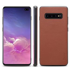 Voor Galaxy S10 plus Denior V7 luxe auto koeienhuid lederen ultradunne beschermhoes (bruin)