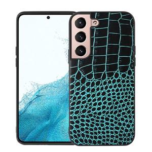 huismerk Voor Samsung Galaxy S22 5G Crocodile Top Layer Cowhide Lederen Telefoonhoes (Cyaan Blauw)