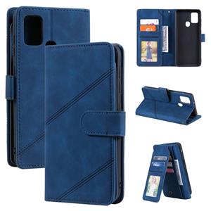 huismerk Voor Samsung Galaxy A21S Huid Feel Business Horizontale Flip PU Lederen Case met Houder & Multi-Card Slots & Portemonnee & Lanyard & Photo Frame (Blau