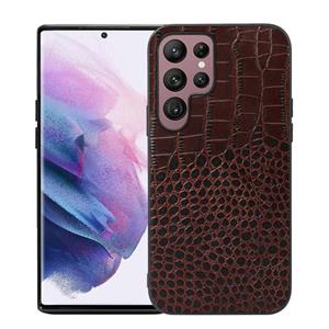 huismerk Voor Samsung Galaxy S22 Ultra 5G Crocodile Top Layer Cowhide Lederen Telefoonhoes (Koffie)