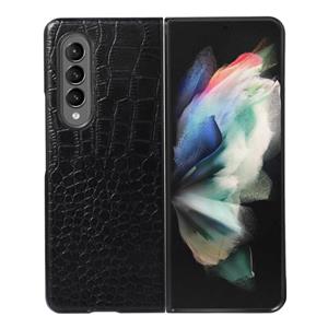 huismerk Voor Samsung Galaxy Z Fold3 5G Crocodile Top Layer Cowhide Lederen Telefoonhoes (Zwart)