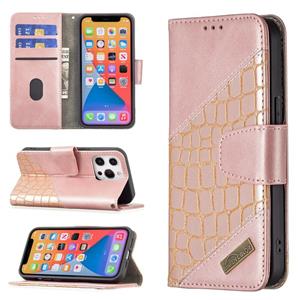 huismerk Voor iPhone 13 Pro Max Matching Color Crocodile Texture Horizontale Flip PU lederen tas met portefeuille en houder & kaartslots (ROSE GOUD)