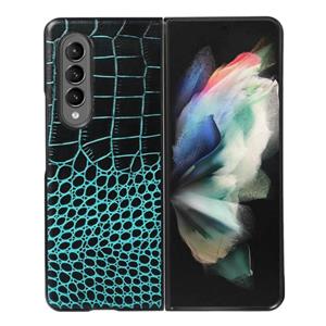 huismerk Voor Samsung Galaxy Z Fold3 5G Crocodile Top Layer Cowhide Lederen Telefoonhoes (Cyaan Blauw)