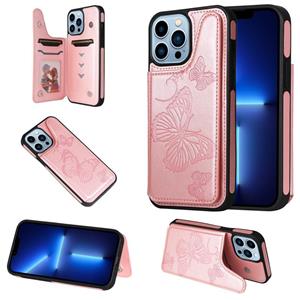 huismerk Butterfly Embossing Patroon Shockproof Telefoon Case voor iPhone 13 Pro Max (Rose Gold)