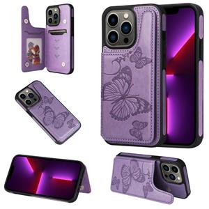 huismerk Butterfly Embossing Pattern Shockproof Phone Case voor iPhone 13 Pro (Purple)