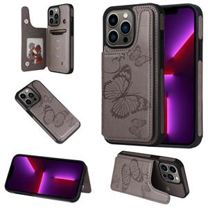 huismerk Butterfly Embossing Pattern Shockproof Telefoonhoes Voor iPhone 13 Pro (Gray)