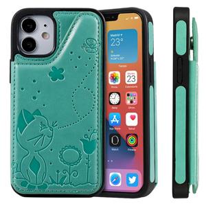 huismerk Cat Bee Embossing Patroon Schokbestendige beschermhoes met kaartslots & fotolijst voor iPhone 12 mini (groen)