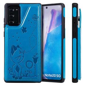 huismerk Cat Bee Embossing Patroon Schokbestendige beschermhoes met kaartslots & fotolijst voor Samsung Galaxy Note20(Blauw)