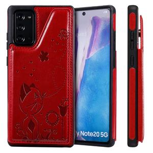 huismerk Cat Bee Embossing Patroon Schokbestendige beschermhoes met kaartslots & fotolijst voor Samsung Galaxy Note20(Rood)