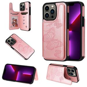 huismerk Butterfly embossing patroon shockproof telefooncase voor iphone 13 pro (rose goud)