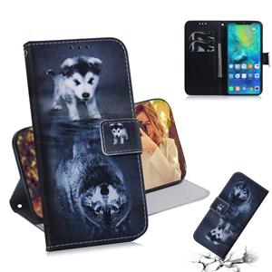 Huismerk Wolf en hond patroon gekleurde tekening horizontale Flip lederen case voor Huawei mate 20 Pro met houder & card slots & portemonnee