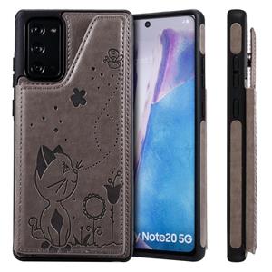 huismerk Cat Bee Embossing Patroon Schokbestendige beschermhoes met kaartslots & fotolijst voor Samsung Galaxy Note20(Grijs)