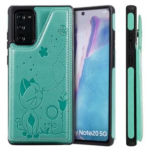 huismerk Cat Bee Embossing Patroon Schokbestendige beschermhoes met kaartslots & fotolijst voor Samsung Galaxy Note20 (Groen)