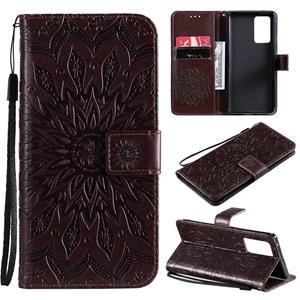 huismerk Voor Oppo Reno6 Pro 5G Zon Embossing Patroon Horizontale Flip Leren Case met Kaart Slot & Houder & Portemonnee & Lanyard (Brown)