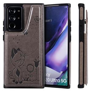 huismerk Cat Bee Embossing Patroon Schokbestendige beschermhoes met kaartslots & fotoframe voor Samsung Galaxy Note20 Ultra(Grijs)