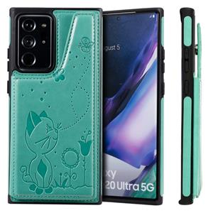 huismerk Cat Bee Embossing Patroon Schokbestendige beschermhoes met kaartslots & fotoframe voor Samsung Galaxy Note20 Ultra (groen)