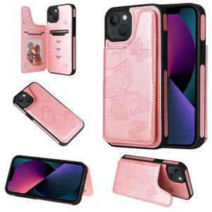 huismerk Butterfly embossing patroon shockproof telefooncase voor iphone 13 (rose goud)