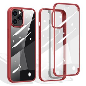 huismerk Dubbelzijdige plastic glazen beschermhoes voor iPhone 12 mini(Rood)