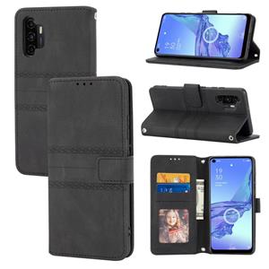 huismerk Voor de Samsung Galaxy A32 4G reliëf gemaakte Gestreepte Magnetic Buckle PU + TPU Horizontale Flip Leather Case met houder & Card Slot & Wallet & Pho