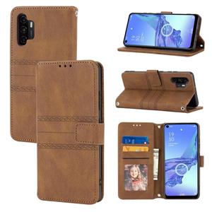 huismerk Voor Samsung Galaxy A32 5G reliëf gestreepte magnetische gesp PU + TPU horizontale flip lederen tas met houder & kaart slot & portemonnee en fotolijs