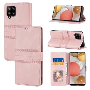 huismerk Voor Samsung Galaxy A42 5G reliëf gestreepte magnetische gesp PU + TPU horizontale flip lederen tas met houder & kaart slot & portemonnee en fotolijs