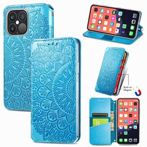 huismerk Voor iphone 13 pro bloeiende mandala reliëf patroon magnetische horizontale flip lederen tas met houder & kaart slots & portemonnee