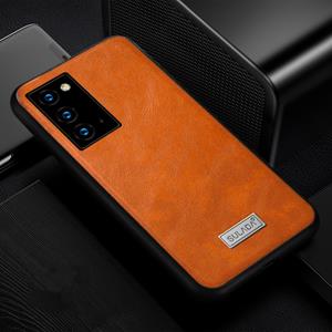 Voor Samsung Galaxy Note20 Ultra SULADA Schokbestendige TPU + Handgemaakte lederen beschermhoes (oranje)