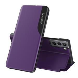 huismerk Voor Samsung Galaxy S22 Plus 5G Side Display Magnetische Schokbestendige Horizontale Flip Leren Case met Houder (Purple)