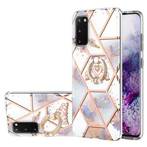 huismerk Voor Samsung Galaxy S20 Electroplating Splicing Marmeren Bloempatroon TPU Schokbestendig Case met Rhinestone Ringhouder (keizerlijke kroon)