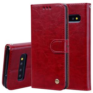 huismerk Business stijl olie Wax textuur horizontale Flip lederen case voor Galaxy S10 Plus met houder & kaartsleuven & portemonnee (rood)