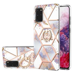 huismerk Voor Samsung Galaxy S20 + Electroplating Splicing Marmeren Bloempatroon TPU Schokbestendig Case met Rhinestone Ringhouder (keizerlijke kroon)