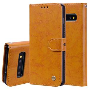 huismerk Business stijl olie Wax textuur horizontale Flip lederen case voor Galaxy S10 Plus met houder & kaartsleuven & portemonnee (bruin)