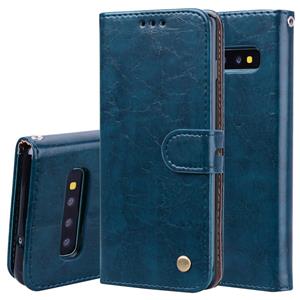 huismerk Business stijl olie Wax textuur horizontale Flip lederen case voor Galaxy S10 met houder & kaartsleuven & portemonnee (blauw)