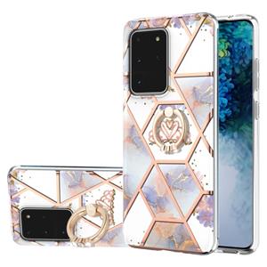 huismerk Voor Samsung Galaxy S20 Ultra Electroplating Splicing Marmeren Bloempatroon TPU Schokbestendig Case met Rhinestone Ring Holder (Imperial Crown)