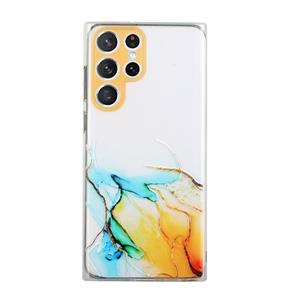 huismerk Voor Samsung Galaxy S22 Ultra 5G Hollow Marmeren Patroon TPU precieze gat telefoon beschermhoes