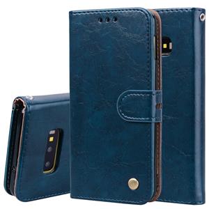 huismerk Business stijl olie Wax textuur horizontale Flip lederen case voor Galaxy S10 E met houder & kaartsleuven & portemonnee (blauw)