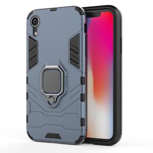 huismerk PC + TPU Schokbestendige beschermhoes met magnetische ringhouder voor iPhone XR (Navy Blue)