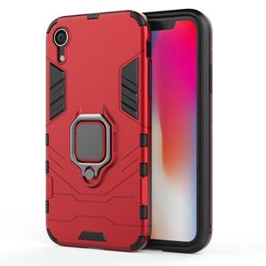 huismerk PC + TPU Schokbestendige beschermhoes met magnetische ringhouder voor iPhone XR (rood)