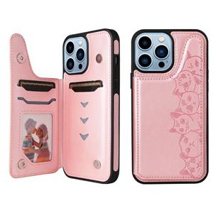 huismerk Zes katten embossing patroon shockproof telefooncase voor iphone 13 pro max (rose goud)