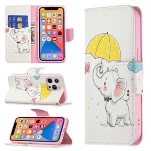 huismerk Gekleurde Tekening Patroon Horizontale Flip Leren Case met Houder & Card Slots & Portemonnee voor iPhone 13 Pro (Elephant)