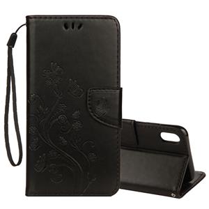 huismerk Reliëf vlinder patroon horizontale Flip lederen draagtas met kaartsleuf & houder & portemonnee & Lanyard voor iPhone XR (zwart)