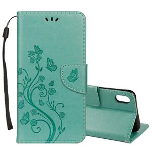 huismerk Reliëf Butterfly patroon horizontale Flip lederen draagtas met kaartsleuf & houder & portemonnee & Lanyard voor iPhone XR (groen)