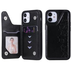 huismerk Six Cats Embossing Pattern Protective Case met Holder & Card Slots & Photo Frame Voor iPhone 12 mini(Zwart)